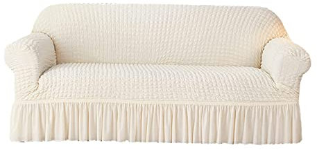 Stretchable White Sofa Slipcover Durable Washable High Elasticity Fits One Seater Sofa