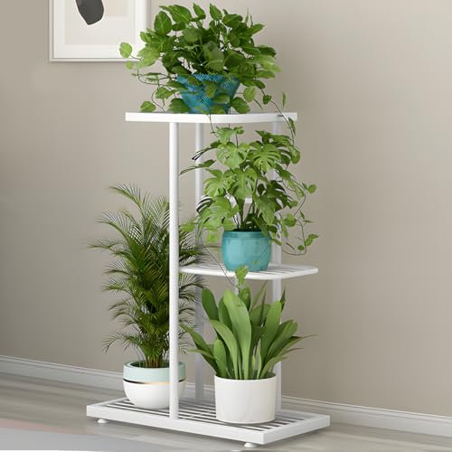 Civenhhd plant stand, flower pot holder, garden stand, indoor plant rack (White, 3-tier and 4 pots)