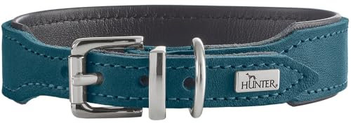 HUNTER Hundehalsband Malta, Farbe: Petrol, aus gefettetem Softvollrindleder, weich unterlegt, strapazierfähig, Brillante Farben, handgefertigt, Made in Germany, Größe: 47