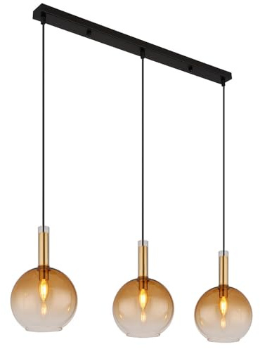 Pendant Lamp Height Adjustable Pendant Light Living Room Lamp Brass Amber Pendant Light 3 Bulbs Glass Metal 3x E14 Sockets L x W x H 90 x 20 x 150 cm