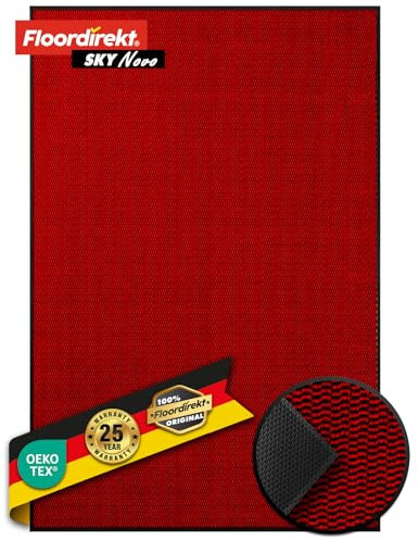 Floordirekt Premium Fußmatte für Eingangsbereich, 40x60cm Rot, Schmutzfangmatte für Innen und Außen, rutschfest & waschbar, Sauberlaufmatte für Flur, Teppich für Haustür, Sky Novo