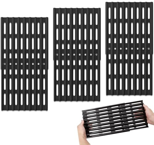 Set of 3 Adjustable Cooking Grates – 20 cm Wide Universal Replacement Grill Grid for BBQ Grills, Universal Cooking Grates for Gas Grills, Extends from 31 cm to 48 cm in Depth, Porcelain Steel