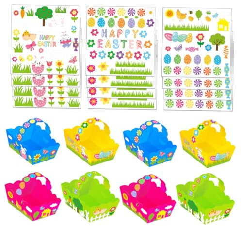 Toyvian 1satz Ostereier Korb Mit Aufkleber Bunte Osterhasen Dekoration Für Körbe Sticker Für Familienaktivitäten Und Ostern Feiern