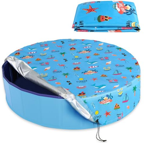 Docuwee Runde Hunde-Poolabdeckung, 180,3 cm, faltbare Kinder-Solarabdeckung, passend für zusammenklappbares Schwimmbad, Haustier-Badewanne, staubdicht, Sicherheits-Poolabdeckungen