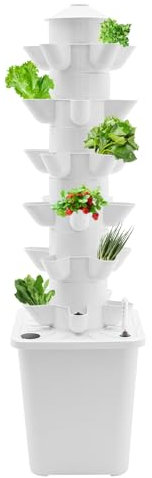 Hydroponic Turm Anbausystem 30 Pods 6 Etagen Hydroponik Growing System für Kräuter, Obst und Gemüse, Vertical Hydrokultur Tower Anbausatz, 26*26*86cm Plant Grow Kit für Zuhause Garten (Weiß)