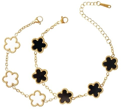 DEVOKE Kleeblatt Armband Glücksarmband Damen Schmuck 18K Vergoldet Vierblättriges Armband Wasserfest Gold Charm Jewelry Geschenke Geburtstag für Mädchen Frauen Freundin