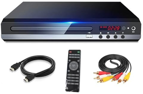 Yoeruers DVD-Player 1080P HD Home DVD-Player-Box für Fernseher, Alle Regionen Freier DVD-CD-Player, AV-Ausgangs-EVD-Player - EU-Stecker, Strapazierfähig, Einfach zu Bedienen, Schwarz.