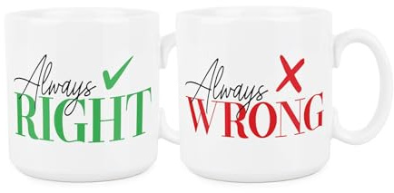Purely Home Always Right and Wrong Mugs - Novelty Joke Mug Gift Set for Couples/Best Friends - Tea/Coffee Ceramic Drinks Cup Present