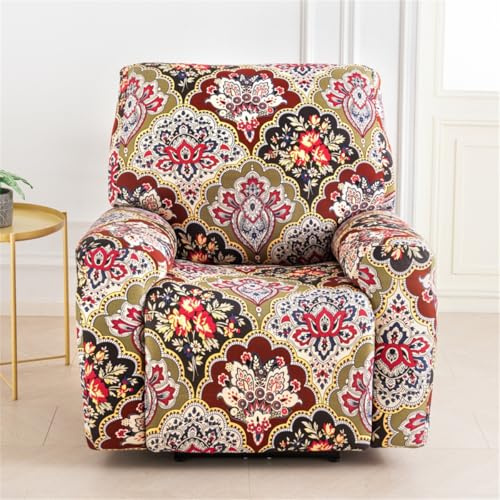 FANSU Housse de Fauteuil Relax Extensible 1 Places 4 Pièce, Imprimé Floral élégant Housse de Fauteuil Relax Inclinable, Protege de Meubles pour Canapé Inclinable (Bohème,1 Place)