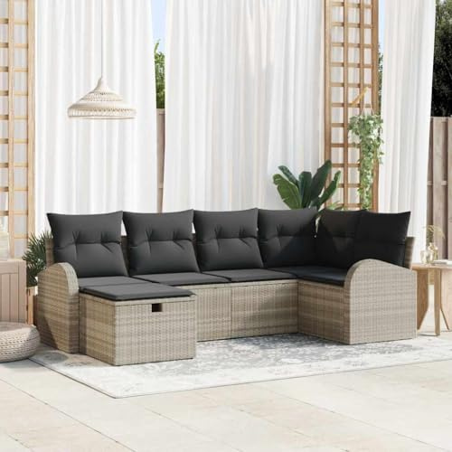 QJBSAVVA Gartenmöbel Set 6-Sitzer Hellgrau Poly-Rattan Lounge Sofa Eckbank mit Tisch 234x124x85 cm Modernes Design Robustes Garten Lounge Möbelset für Balkon Terrasse Garten