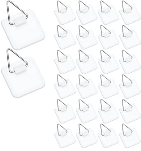 26PCS 3.16cm Adhesive No Nails Picture Hanging, Invisible Plastic Frame Hangers Hooks Sticky Wall Plate Hanger for Photo Foamboard Plate Wall Art Decor(Square)