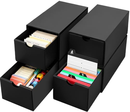 Karteikasten box A6, 4 Lernkarteibox Schwarz, Fasst 4000+ Karteikarten, Geeignet für die Aufbewahrung von Karten, Lern- und Büroszenarien