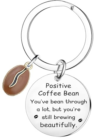 Tihnvk Positive Coffee Bean Gifts Funny Coffees Bean Keyring for Coffee Lovers Emotional Support Presents Get Well Soon Presents Inspirational Gift for Friend Family Encouragement Keychain