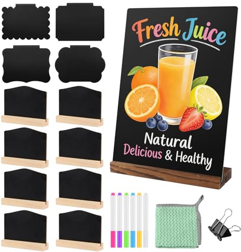 UYUYong 13 Pièces Mini Tableau Noir Avec Support Petite Ardoise De Table | Mini Panneau D'affichage Buffet Signes Avec Marqueur Chiffon De Nettoyage Pour Mariages Marque Places Boulangeries Cafés