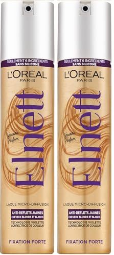 L'ORÉAL PARIS Elnett Haarspray für starke Fixierung, violette Farbkorrekturtechnologie, gegen gelbe Reflexe – ohne Silikon – blondes und weißes Haar – 300 ml (Packung mit 2)