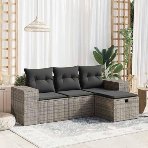 Massbinet Gartenmöbel Set L-Förmiges Outdoor Sofa mit Stauraum Garten Lounge Set Polyrattan Grau
