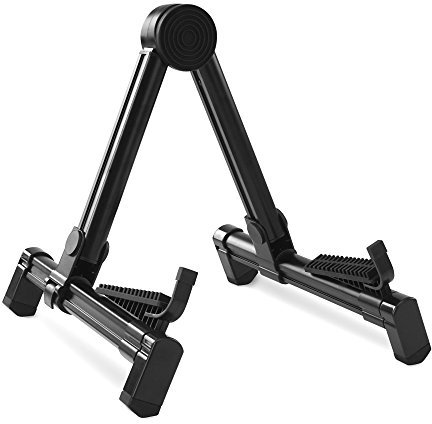 Rocktile GSF-2020B faltbarer universal Gitarrenständer (klappbar, für alle Saiteninstrumente wie E-Gitarre, Bass, Konzertgitarre, Westerngitarre, stabile Verarbeitung aus Aluminium) schwarz
