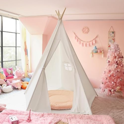CO-Z Larger 85 H Kids Teepee Play Tent, 2.1m Large Indoor Canvas Teepee Tent for Adults, Tall Foldable Teepee Outdoor, 5 Sides Party Picnic Wedding Teepee Tent with Storage Bag