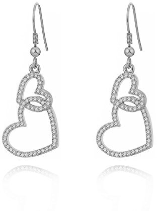 Orecchini pendenti da donna, a forma di cuori intrecciati, per ragazze, anallergici, placcati in oro con cristalli, Cristallo,