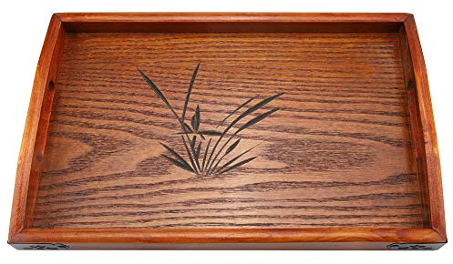 Plateau de Service Rectangulaire en Bois, Grand | Avec Poignée, Pour Thé, Pour Petit Déjeuner, Pour Collations
