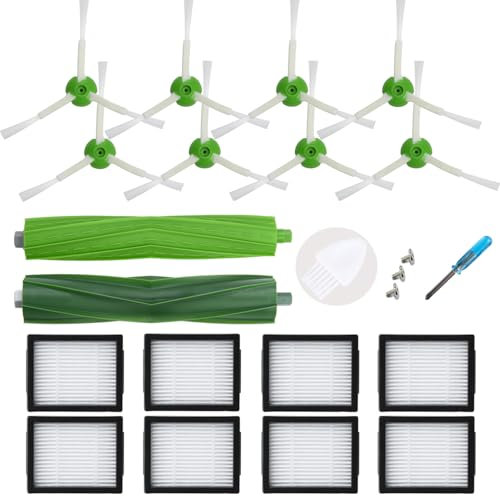 LOVECO Kit de Accesorios compatible con iRobot Roomba E5 E6 i3 i3+ i8 i8+ i6 i6+ i1 i4+ i7 i7+ j7 j7+ j8 j8+ j9 j9+, 8 Filtros, 8 Cepillos lateral, 1 Cepillos de Goma