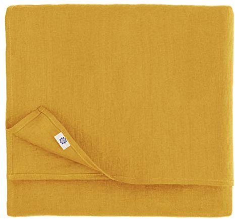 Linen & Cotton Tischdecke Stoff Tischtuch Tischwäsche Hygge -100% Leinen, Senfgelb/ Gelb (140 x 250 cm) Festlich Rechteckig für Home Küche Esstisch Restaurant Hotel Cafe Party Deko