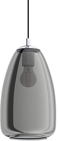 EGLO Hängelampe Alobrase, Pendelleuchte Esstisch, Hängeleuchte aus Metall in chrom und bedampften Glas in schwarz-transparent, Esszimmerlampe hängend, E27 Fassung, Ø 20 cm