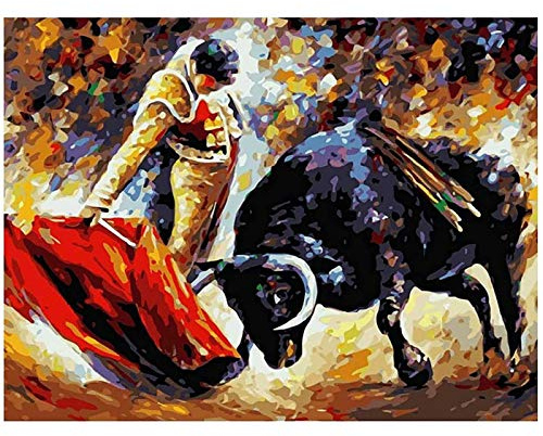 ZHXXFD Peinture par Numéro Torero Et Taureau Noir Figure Toile Mariage Décoration Art Photo Cadeau sans Cadre 40X50CM
