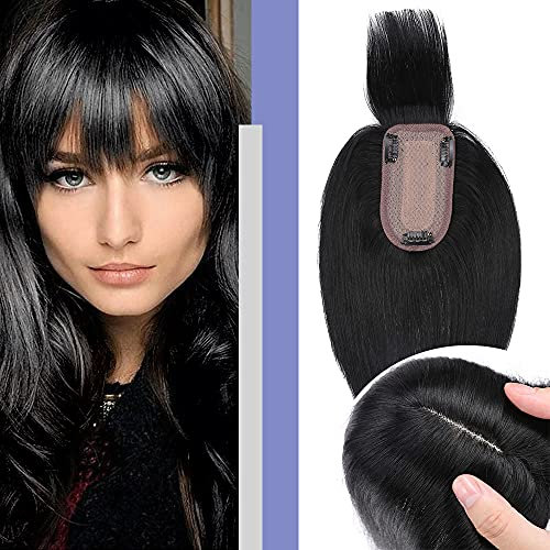 Elailite Dame Toupet glatt Haartopper mit Franse Clip in Haarteile Extensions Haarverdichtung 150% dick 7 * 13cm Basis 14’’(35cm): 44g #01 Schwarz