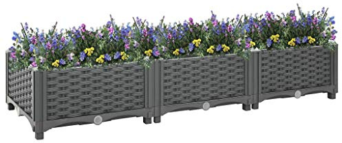 Hochbeet Pflanzkübel Pflanzgefäße Blumenkübel Blumentopf für Blumen etc. Polyrattan 120x40x23 cm, für innen und außen, Dunkelgrau