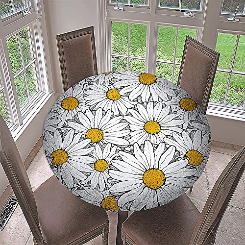 Morbuy Rund Tischdecke Elastisch, 3D Gänseblümchen Rund Tischdecken Wasserdicht Lotuseffekt Abwaschbar Abwischbar Tischtuch für Dekoration Küchentisch Garten Outdoor (Durchmesser 130cm,Weiß)