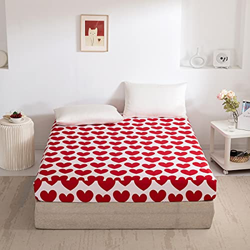 Damier Spannbettlaken 100x200cm Rot Süß Herzen Motiv Spannbetttuch Weiche Mikrofaser Boxspringbett Bettlaken geeignet für Matratzen von 30cm