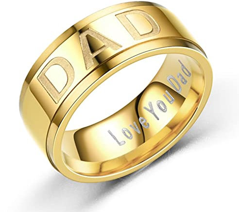 Gualiy Ring Für Männer, Vertrauensring aus Chirurgischer Stahl mit 8MM DAD Love You Dad Ring für Männer/Jungen Gold, Größe 62 (19.7)