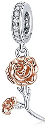 Argento Sterling Oro Rosa Garofano Ciondolo Fiore di Cristallo Charm adatta per Pandora Bracciale Regalo per la festa della mamma
