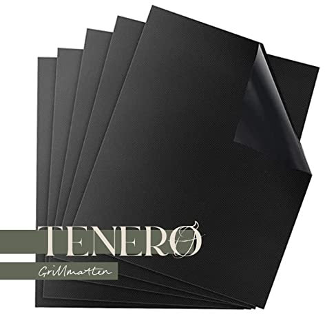 TENERO Grillmatte | 5er Set 40cm x 33cm | Grillmatten für alle Grills | Wiederverwendbares Backpapier
