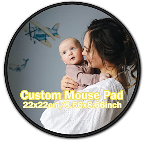 UOKIIYUA Tapis de Souris Photo personnalisé, Tapis de Souris antidérapant personnalisé avec Votre Image et Texte, Fournitures de Bureau 22x22cm