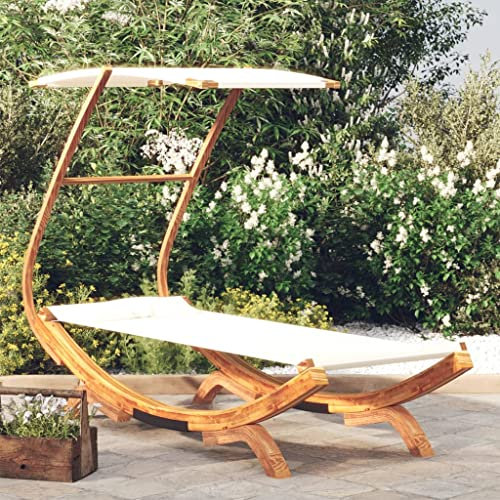 INLIFE Hängematte mit Dach 100x198x150 cm Bugholz Massiv Creme