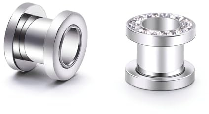 Daesar Tunnel 1.6MM Edelstahl, Ohr Plug Silber Hoop mit Zirkonia Tunnel Piercing Ohr Expander Set