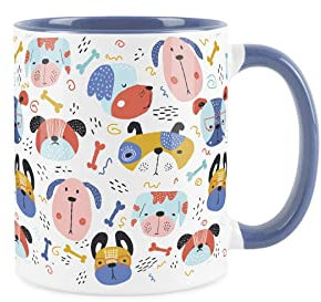 Purely Home Cartoon Dog Mug - Novelty Colourful Dog Faces - Ceramic Tea/Coffee Blue Cup Gifts for Dog Owners
