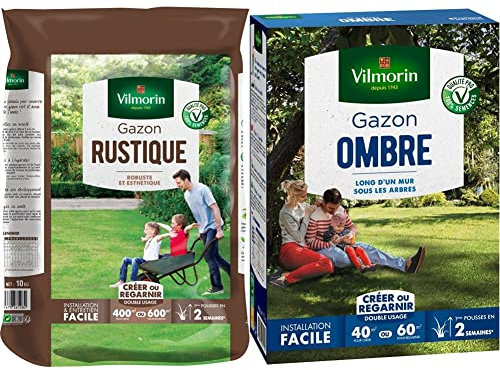 Vilmorin 4460417 Gazon Rustique, Vert, 10 kg & 4466514 Gazon Ombre, Vert, 1 kg
