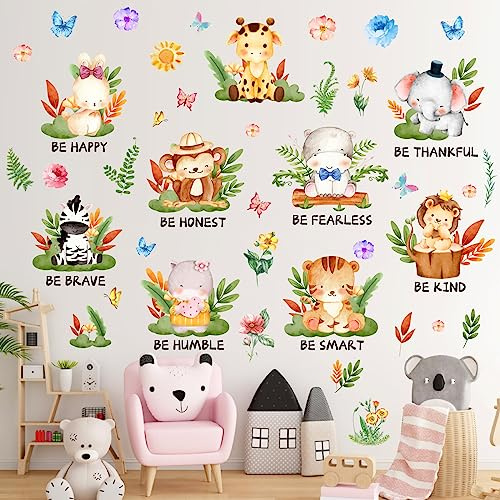 Easma Jungle Animal wall Decals with Inspirational Quotes Woodland Stickers for Kids' Bedrooms, Nursery, Playroom Decor