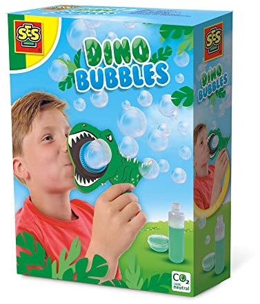 SES Creative 02277 - Dino-Seifenblasen, Dinosaurier aus Schaumstoff zum Seifenblasen Blasen, 200 ml Seifenblasenlösung