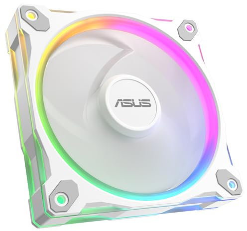 ASUS Prime MR120 White ARGB-Gehäuselüfter Single Pack (beidseitige Beleuchtung, 20 adressierbare RGB-LEDs, 28 mm Rahmen, PWM-Steuerung, Lüfterdrehzahl 1600 U/min, 21dB(A) Lärmpegel, 58 CFM, Weiß)