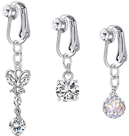Crdifu 3stk Fake Bauchnabelpiercings Klemme Kein Piercing Bauchnabel Clips Rings Silber Herz Schmetterling