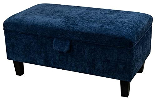 Beaumont Navy Marl Velvet Storage Footstool Ottoman Blanket Box Cottage - British Handmade