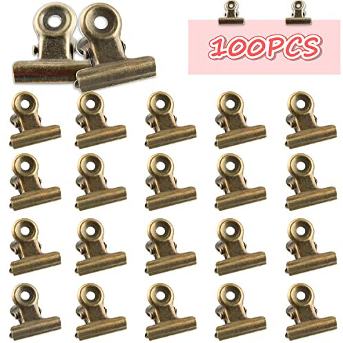 Kleine Bulldogge Büroklammern, Mini Metall klammern, 100 Stück Briefklemmer Metall, 22mm Scharnier Papier Clips, Multi-function Binder Clips Klammern, für Fotos, Office and Kitchen (Bronze)