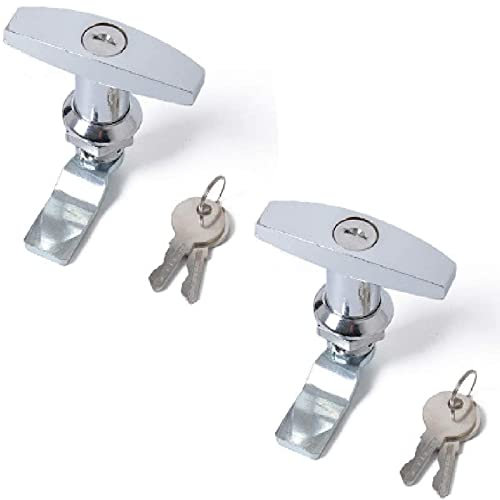 Boxonly 2 Pcs T Handle Door Lock RV Trailer Door Cam Lock Zinc Alloy Bright Chrome Garage Door Lock Latch Cabinet Toolbox Handle Lock