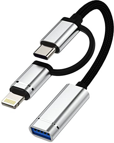 iPhone OTG Dongle USB Female to USB C Lightning Male Adapter Cable Type 3.0 Converter Camera Port Hub Compatible for Samsung Galaxy LG Apple iPhone15 Pro Max Plus iPad Pro Air 14 13 12 11 7 8 X