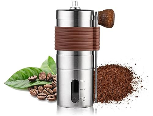 Ankrs Molinillo de Café Manual, Portátil Molinillo de Café de Acero Inoxidable, Fresa Cónica de Cerámica, Mango Plegable, Ajustable y Lavable con Agua - con Funda de Silicona Negra