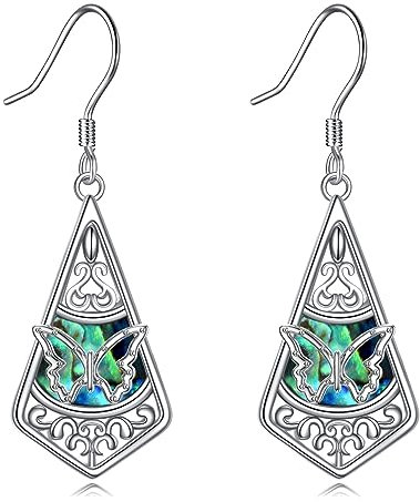 Pendientes de árbol de La Vida/Margarita/Mariposa/Loto de Plata de ley 925, Pendientes de Flores de Filigrana, Fegalo de Joyería para Mujeres (A)